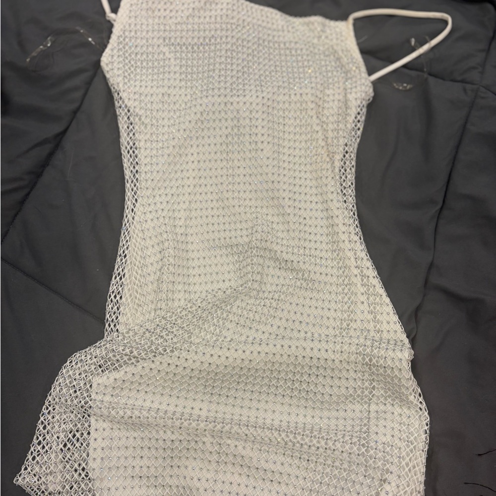 White Mesh with rhinestone overlayDress